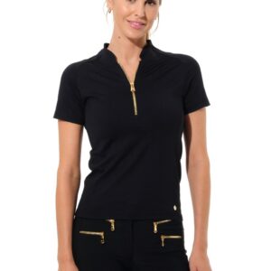 MDC Jersey Shiny Gold Zip Polo Damen