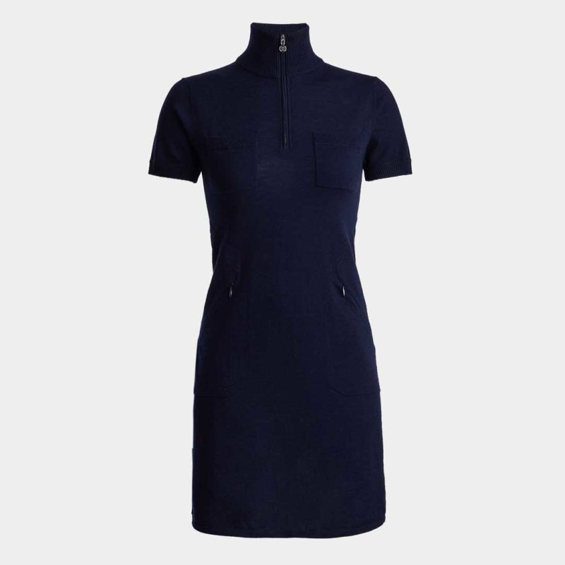 G/FORE Rib Collar Merino Wool quarter zip Kleid Damen | twilight S
